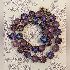 Purple Iris  and Burgundy Austrian Crystals Necklace & Earrings in Brass